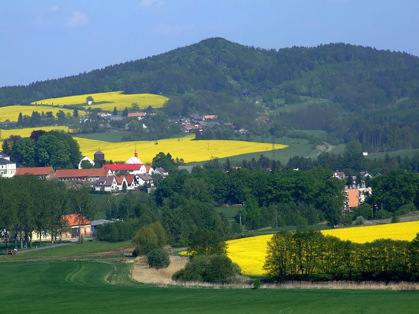 Valley a Glühen, Himmel, Pflanzen, Dorf, gelb HD-Hintergrundbild