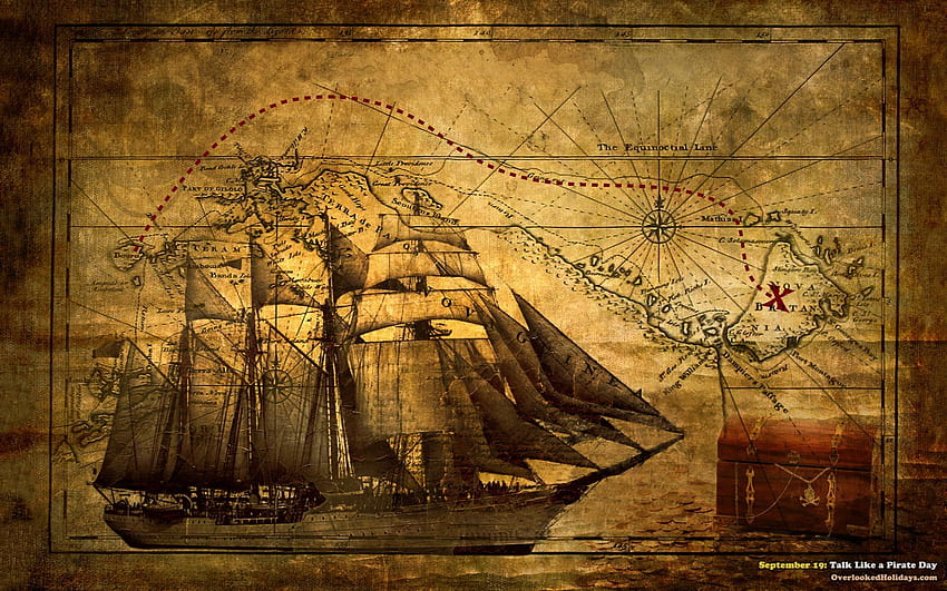 Пиратско съкровище. Сандък със съкровища, Островът на съкровищата на Мъпетите и Карта на съкровищата, Карта на пиратите HD тапет