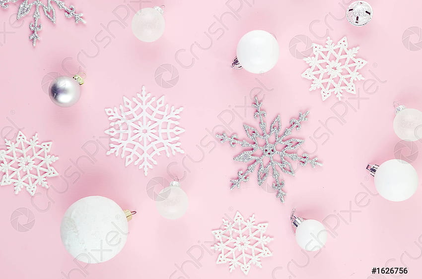 Weihnachten oder Neujahr Hintergrund weiße und silberne Kugeln und - stock . Crushpixel, Weihnachtsrosa Schneeflocke HD-Hintergrundbild