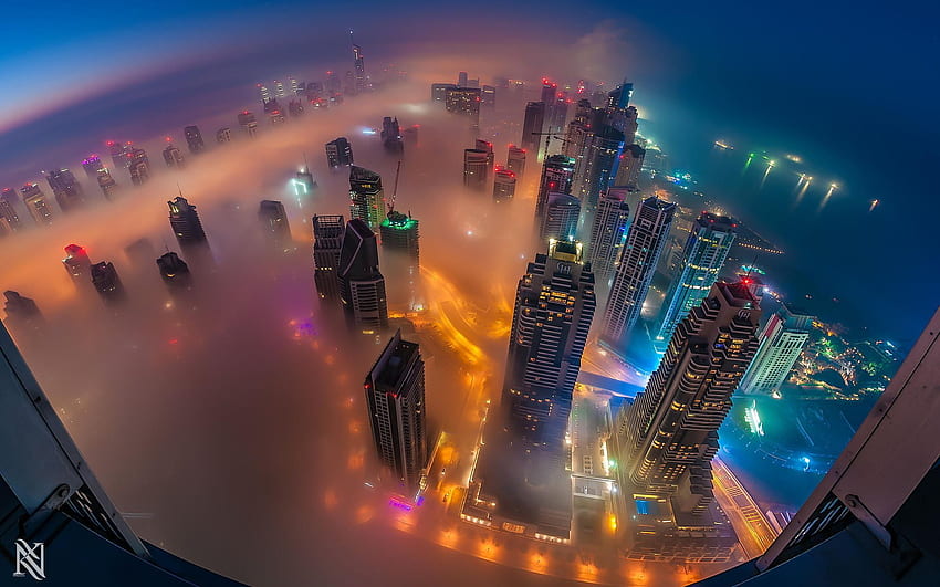 Dubai Aerial View Smog Fog Colorful HD wallpaper