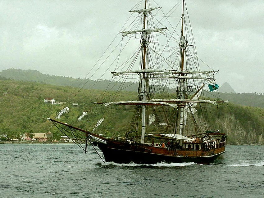 Slave ship, sails, ship, water HD wallpaper