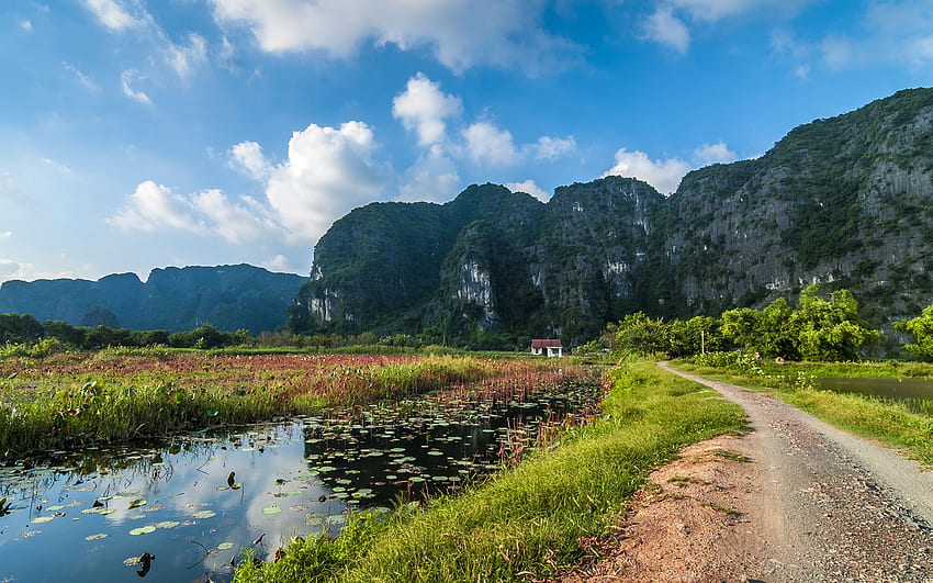 Vietnam Cliff Nature Mountains Lake Roads Scenery HD wallpaper
