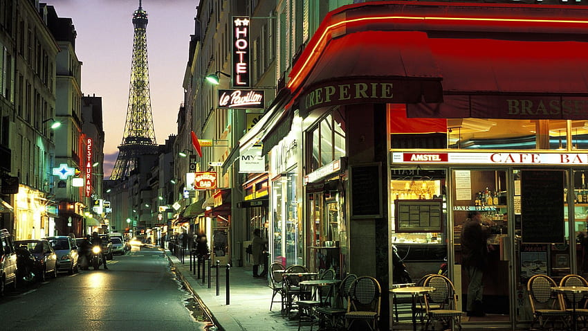 ปารีส ถนน ตอนเย็น ฝรั่งเศส ฉากถนน วอลล์เปเปอร์ HD