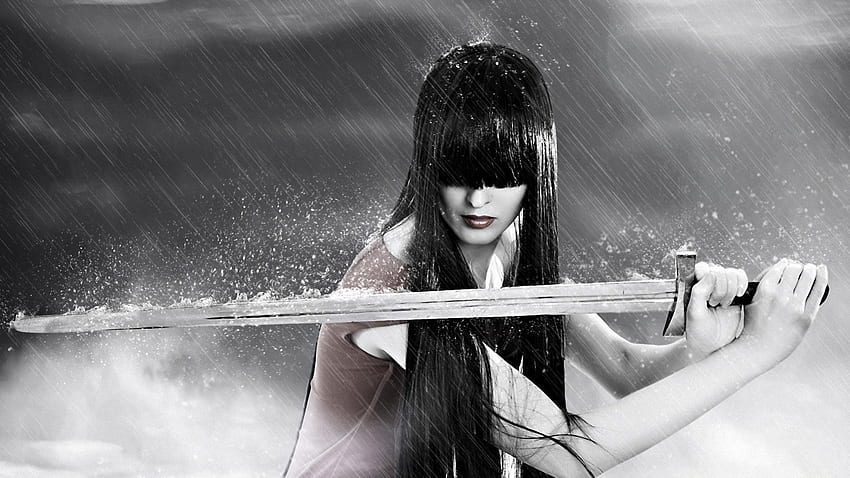 girl and sword, girl, sword, kill, rain HD wallpaper