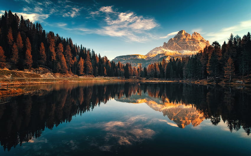 Dolomiti Italien Herbst Lago Antorno Landschaftsgrafik für PC Tablet und Handy, Naturgrafik HD-Hintergrundbild