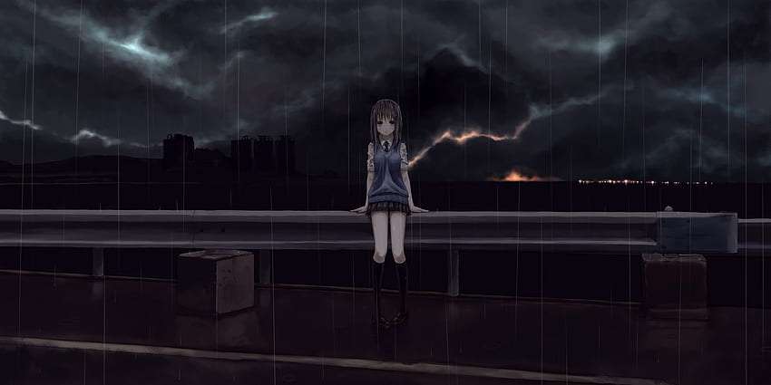 Anime Girl Standing In The Rain HD wallpaper