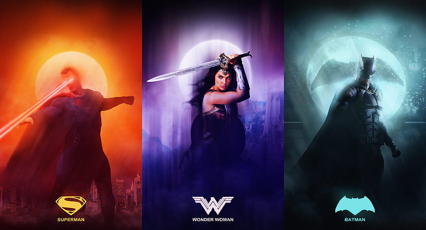 Liga Sprawiedliwości, superman, cudowna kobieta, batman, kolaż Tapeta HD
