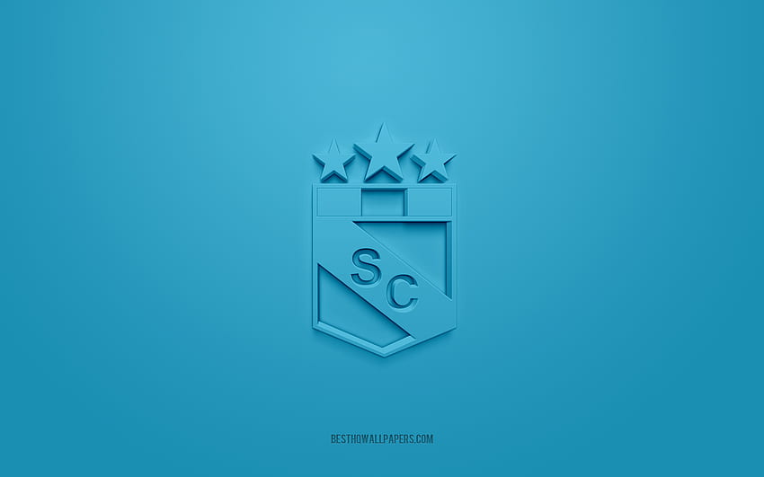 Sporting Cristal, kreatives 3D-Logo, blauer Hintergrund, peruanische Primera Division, 3D-Emblem, peruanischer Fußballverein, Lima, Peru, 3D-Kunst, Liga 1, Fußball, Sporting Cristal 3D-Logo HD-Hintergrundbild