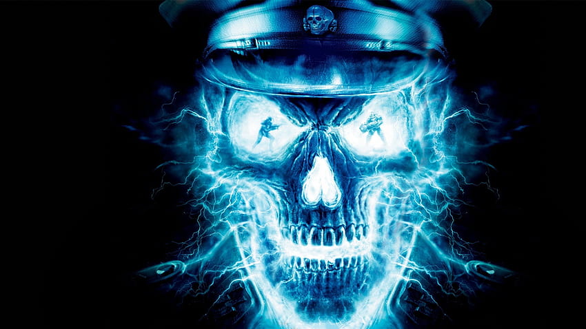 Ciemna czaszka zła horror czaszki sztuka grafika szkielet d, niebieski szkielet Tapeta HD