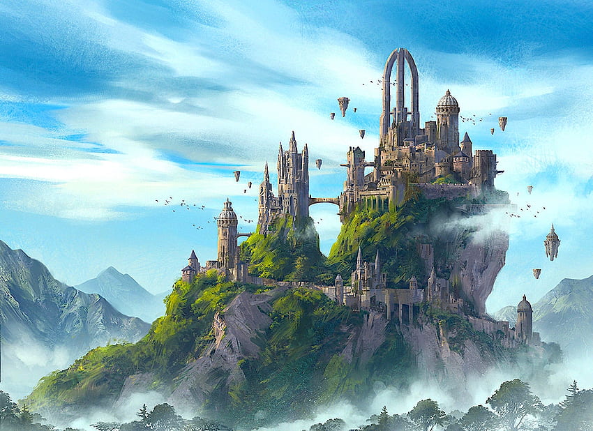 Wielki zamek, kolorowy, wspaniały, kolorowy, spokojny, piękny, fantastyczny, magiczny, zamek, wzgórze Tapeta HD