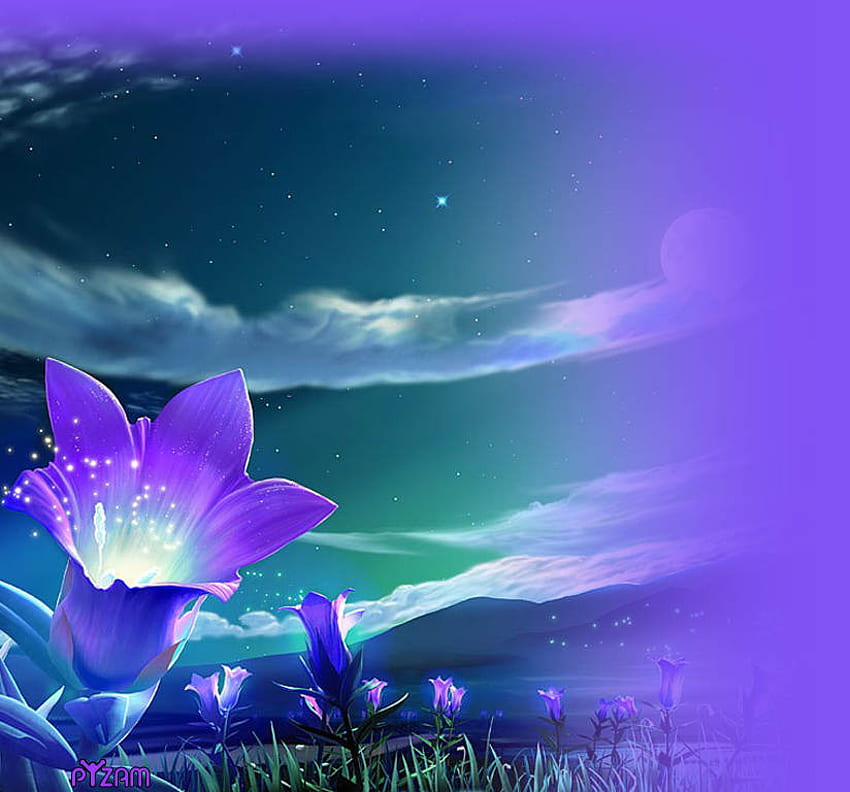 flor celeste, violeta, nube, flor fondo de pantalla