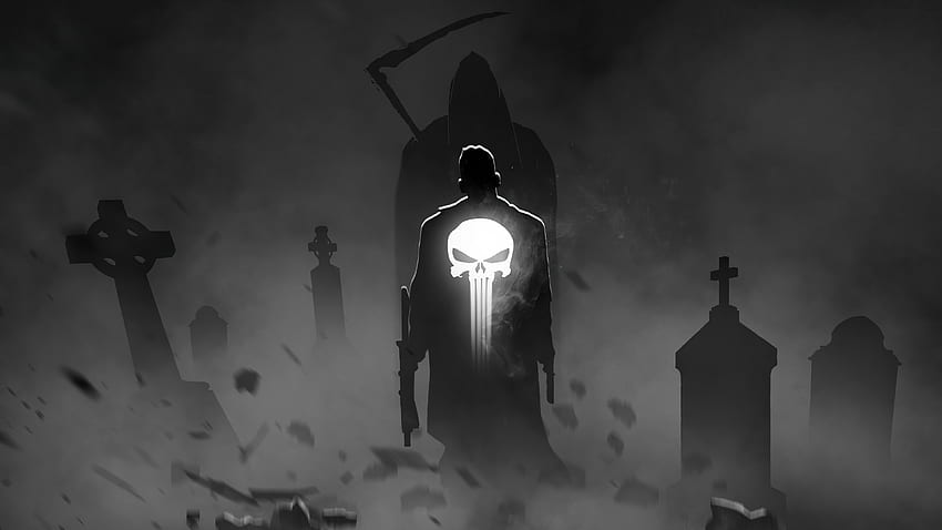 Dark, black & white, superhero, Punisher HD wallpaper