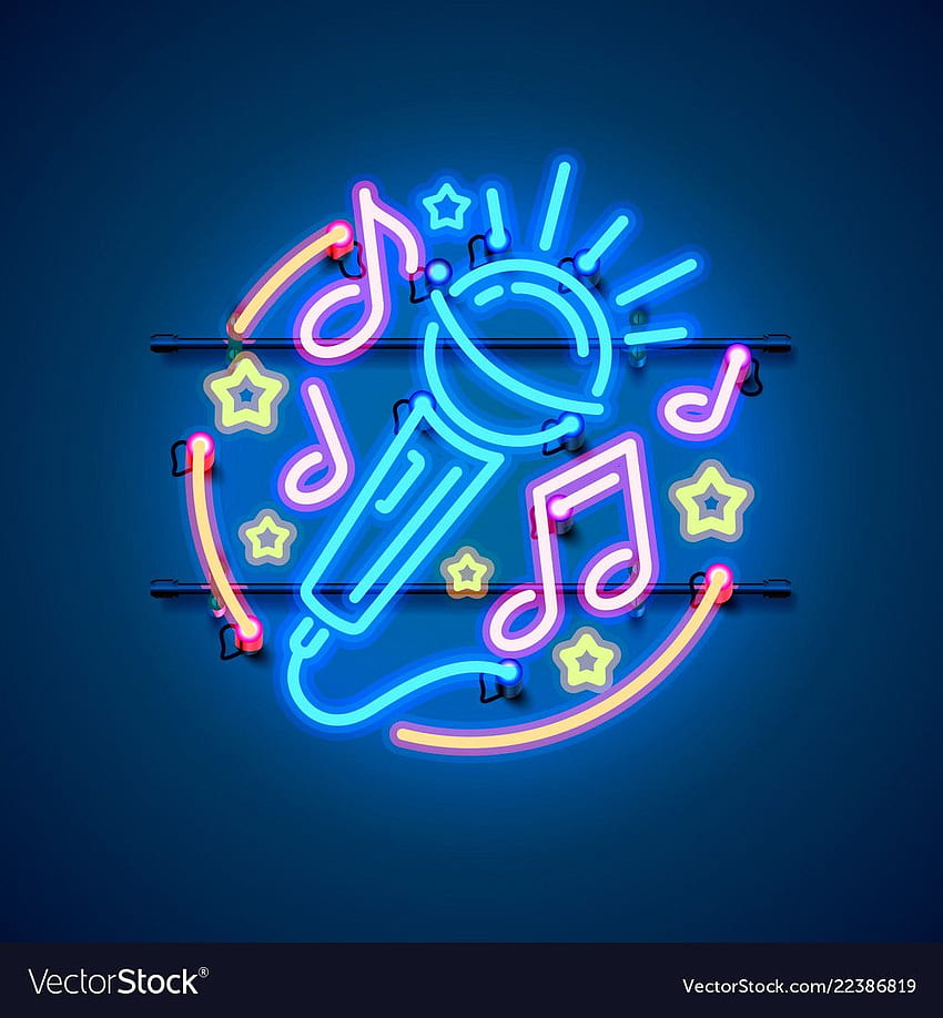 Neonowa etykieta muzyczna karaoke sztandar Royalty Free . Neon, znaki neonowe, karaoke, baner muzyczny Tapeta na telefon HD