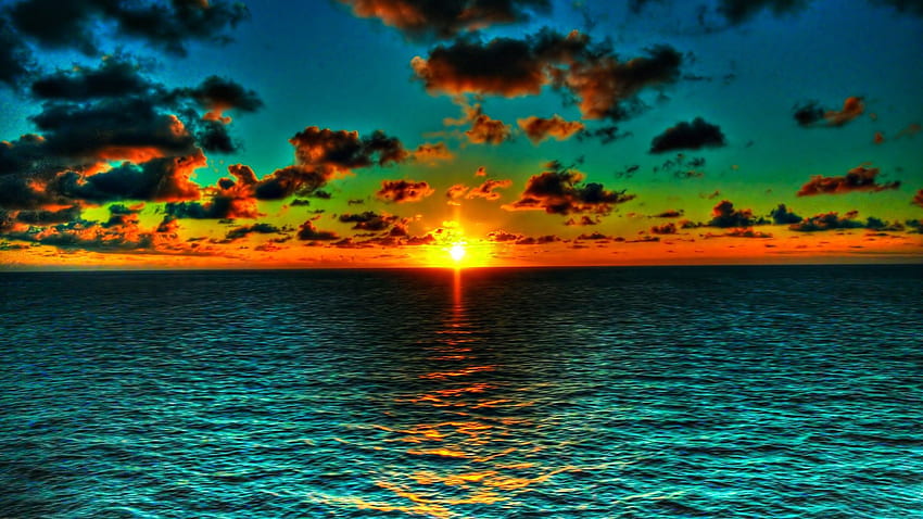 Nature, Water, Sea, Sun, Clouds, Horizon, Colors, Color HD wallpaper
