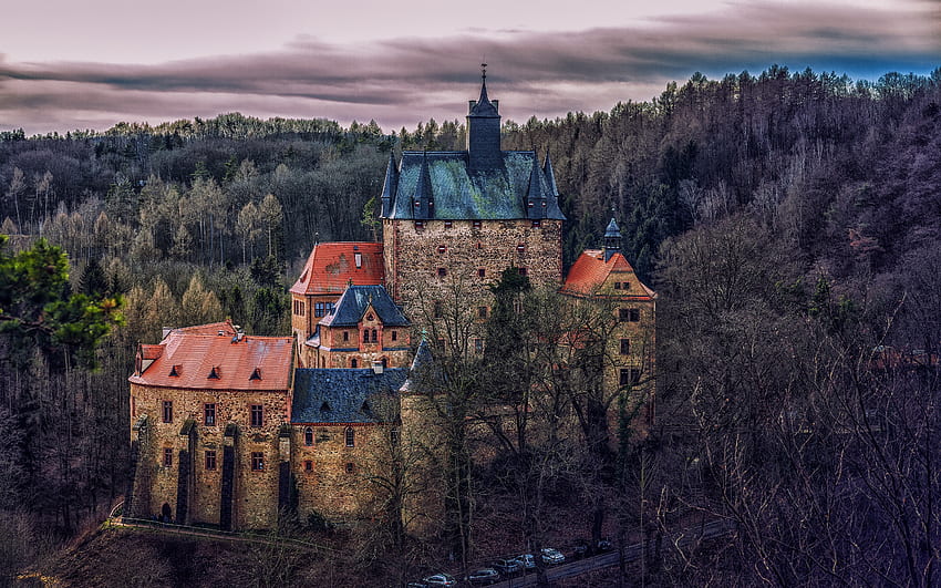 Kriebstein Kalesi Saksonya, bina, kale, grafik, orman HD duvar kağıdı
