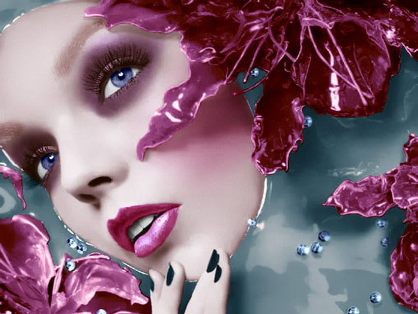 kecantikan, ungu, bunga, wajah, air Wallpaper HD
