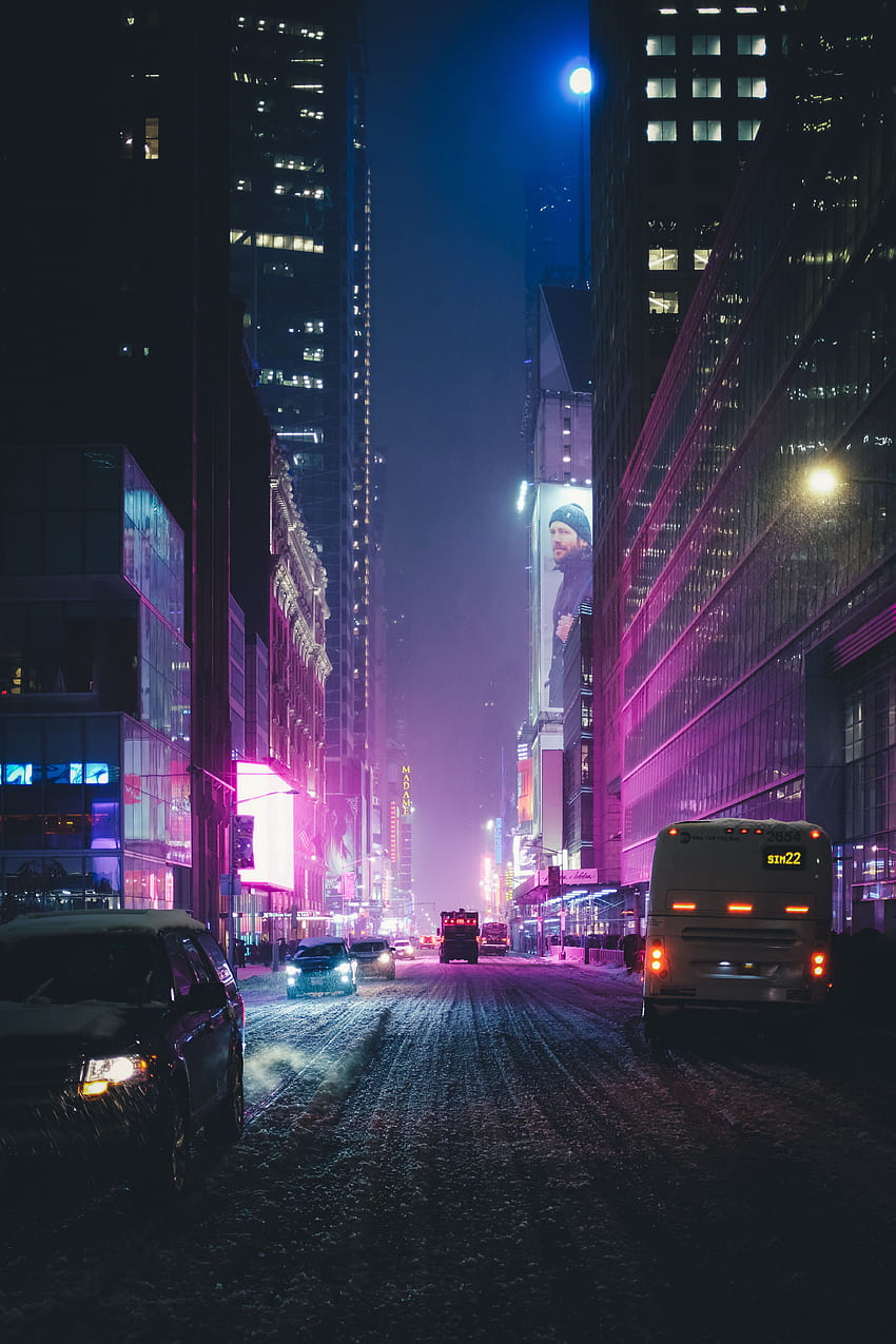New York, Städte, USA, Bewegung, Verkehr, Nachtstadt, Lichter der Stadt, Wolkenkratzer, Vereinigte Staaten, Städtische Straße HD-Handy-Hintergrundbild