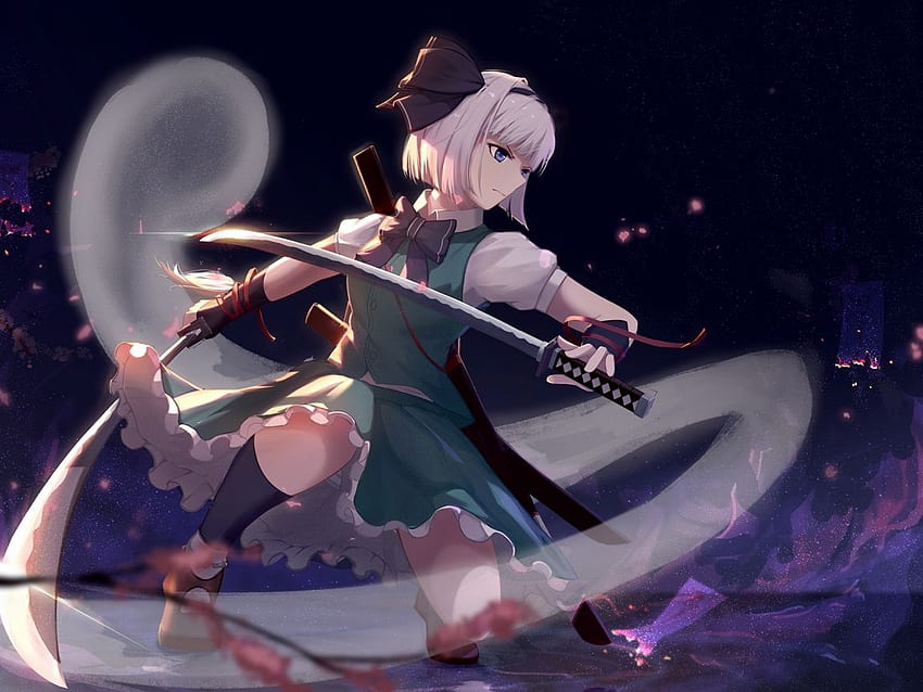 youmu konpaku, warrior with swords, anime girl, standard 4:3, fullscreen, , background, 10456, Anime Girls 1152X864 HD wallpaper