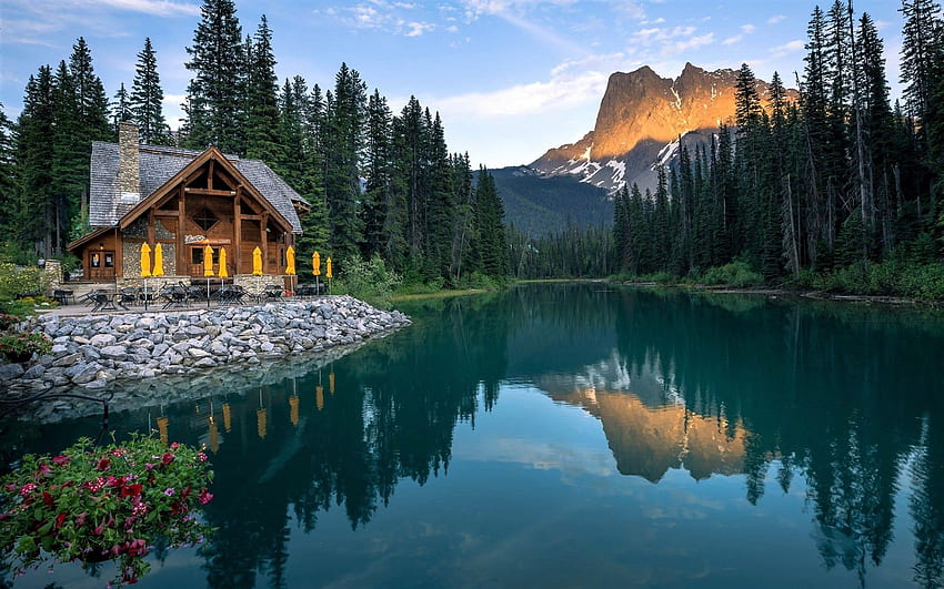 Cabaña en el Lago. , Cabaña De La Montaña De Otoño fondo de pantalla