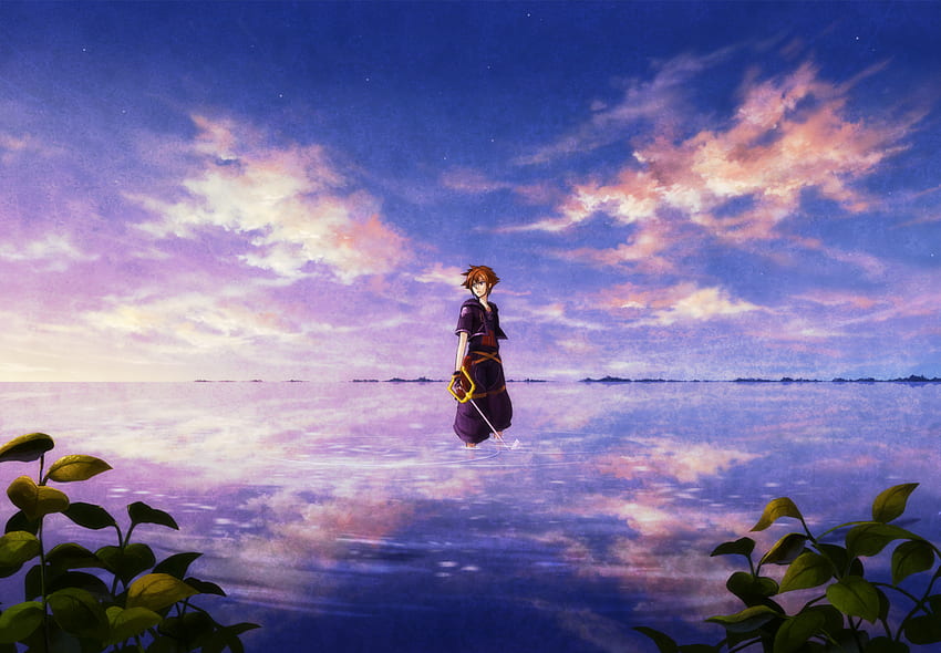 braune haare wolken königreich herzen himmel sora wasser waffe - Anime, Kingdom Hearts Scenery HD-Hintergrundbild