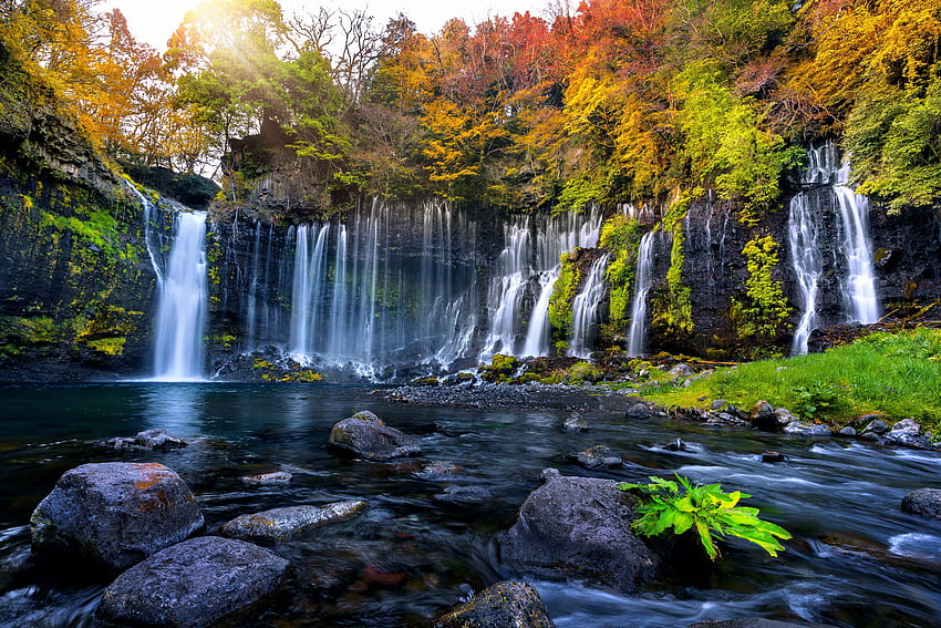 Exotic and beautiful nature, waterfall, river stream HD wallpaper