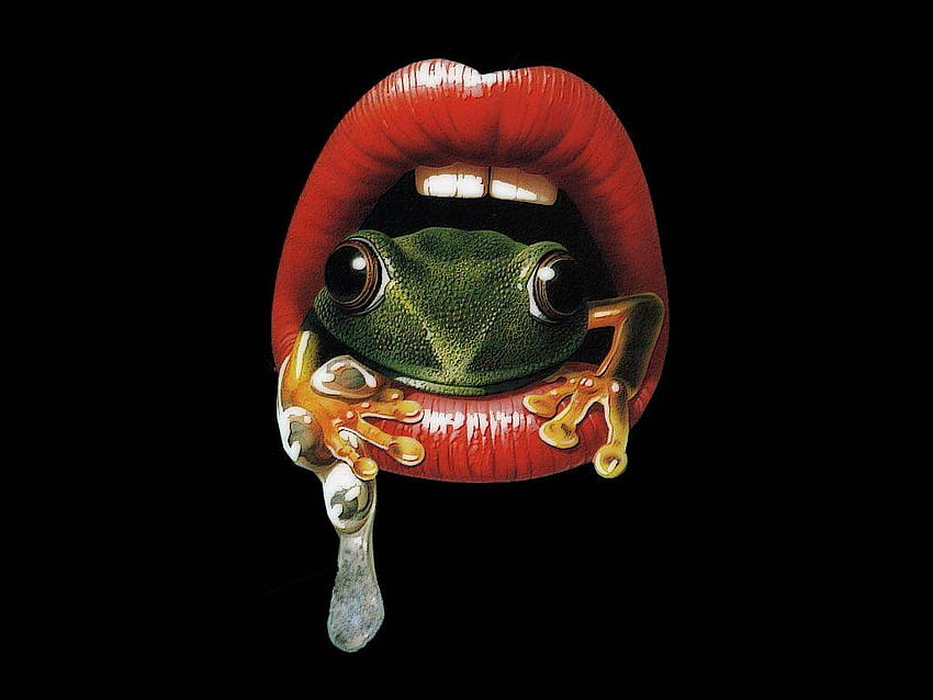 FROG MOUTH , green, red, lips, frog, little, mouth HD wallpaper