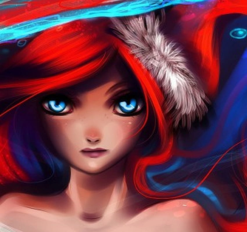 Christmas Red Ariel, celebrations, winter, holidays, digital art, festivals, abstract, snow, drawings, conceptual, female, ornaments, weird things people wear, girl, paintings, creative pre-made, love four seasons, fantasy, christmas, decorations, draw and paint, redhead, illustrations HD wallpaper