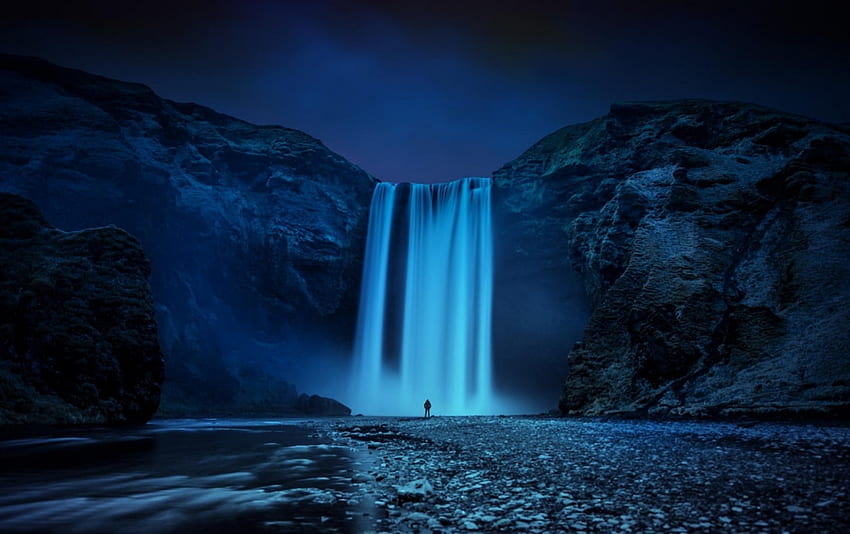 Beautiful Skogafoss Waterfall . Beautiful Skogafoss Waterfall stock, Night Waterfall HD wallpaper