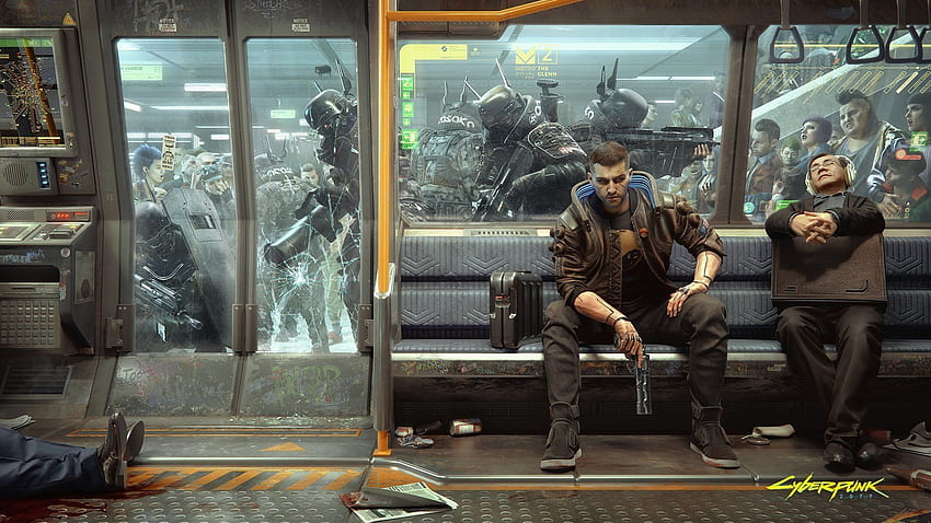 Cyberpunk 2077 na PC przedstawia dojazd do pracy w metrze w V Tapeta HD