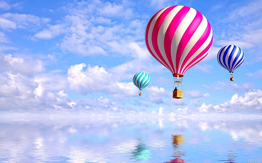 Sky, Balloons, , , Striped, Flight HD wallpaper