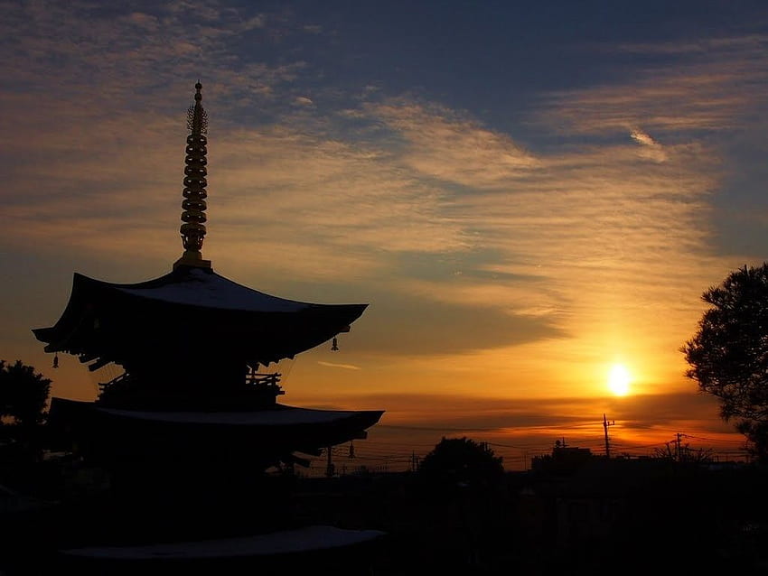 Ancient: Japanese Temple Sunset Sky Japon plein écran Fond d'écran HD