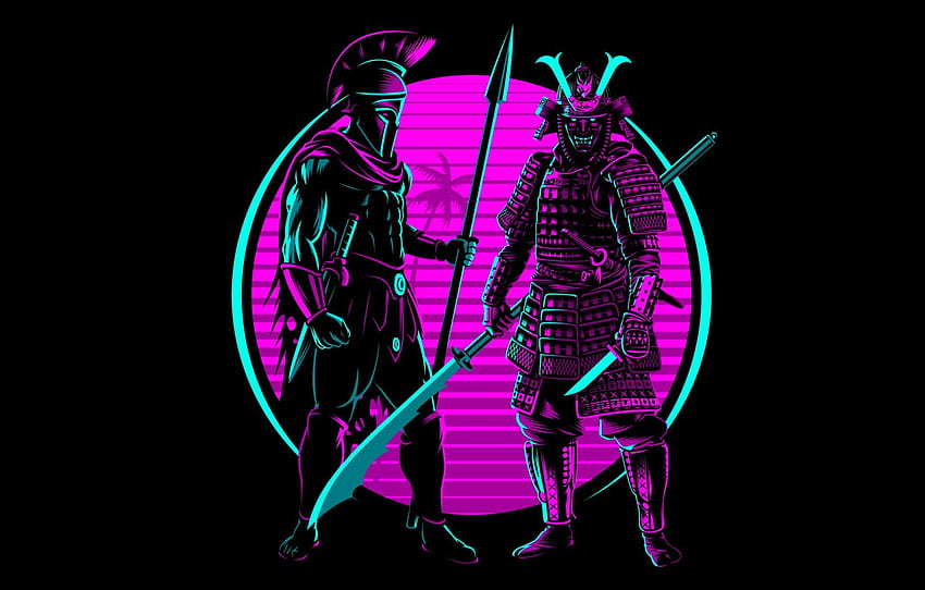 Retro, Neon, Samurai, Spartan für , Abschnitt разное, Purple Samurai HD-Hintergrundbild