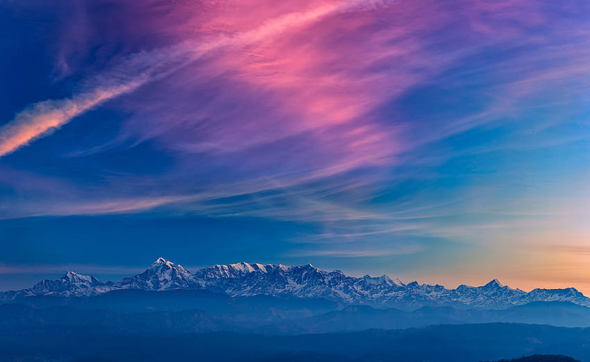 Lanskap, Alam, Matahari Terbenam, Pegunungan, Awan, Kabut Wallpaper HD