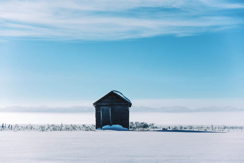 paisagem, inverno, natureza, neve, casa, izba papel de parede HD