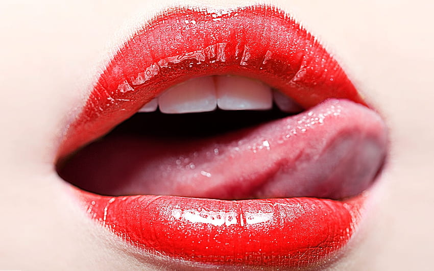 Red, lips, tongue, woman, mouth HD wallpaper