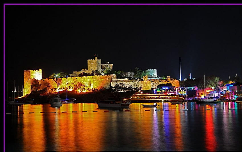 Bodrum Castle at night TURKIYE, night, turkiye, castle, bodrum HD wallpaper