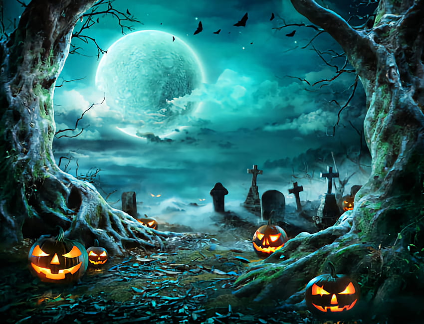 Halloween, moon, night, pumkin HD wallpaper