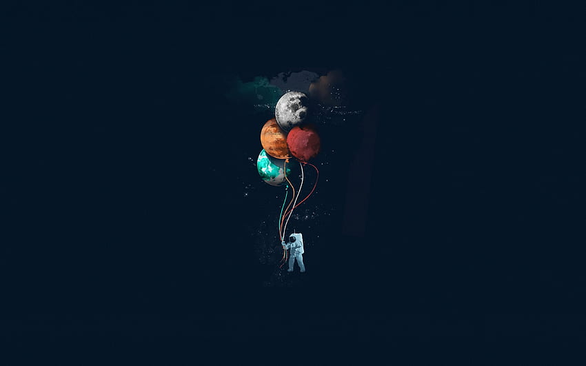 Astronauta, globos, espacio, mínimo, arte. fondo de pantalla