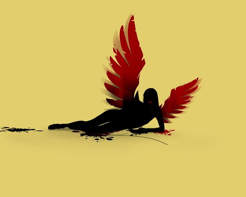 Ink Angel, fantaisie, encre, ange, ailes rouges, femelle Fond d'écran HD