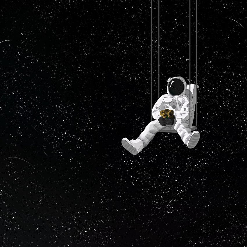 astronaut, swing, bouquet, space, art ipad, ipad 2, ipad mini for parallax background, Astronaut Black and White HD phone wallpaper