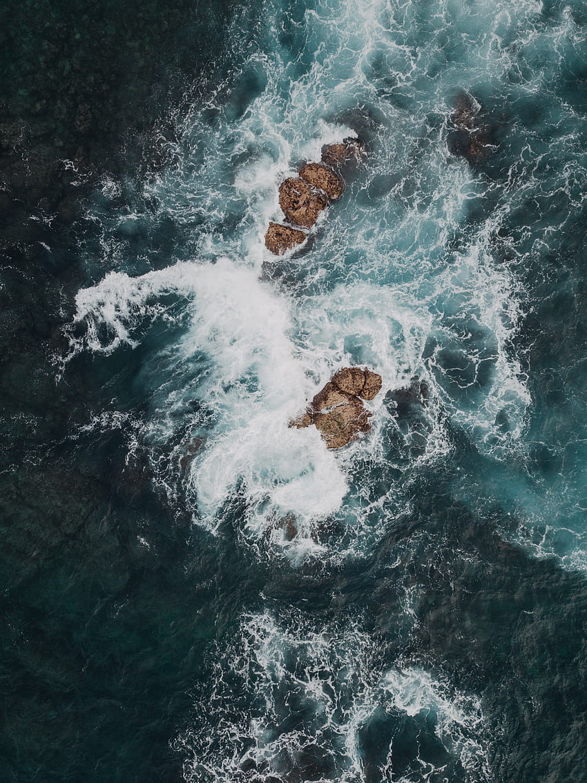 Nature, Water, Sea, Waves, Rocks, View From Above Hd Phone Wallpaper 