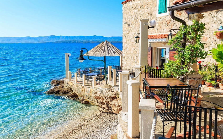 Brac Island, Adriatic Sea, summer, Milna, summer travel, Croatian resorts, sea, Brac, Croatia HD wallpaper