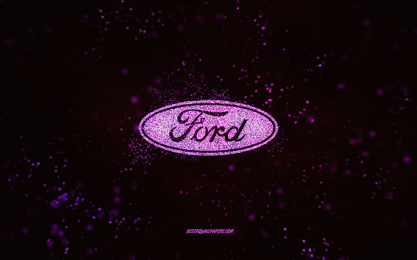 Ford glitter logo, , black background, Ford logo, pink glitter art, Ford, creative art, Ford pink glitter logo HD wallpaper