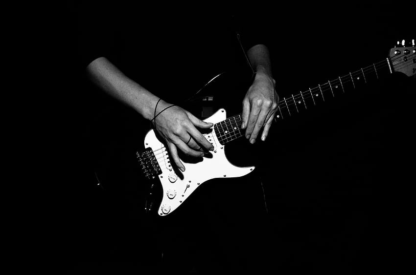 preto, preto e branco, guitarra elétrica, violão, instrumentos musicais papel de parede HD