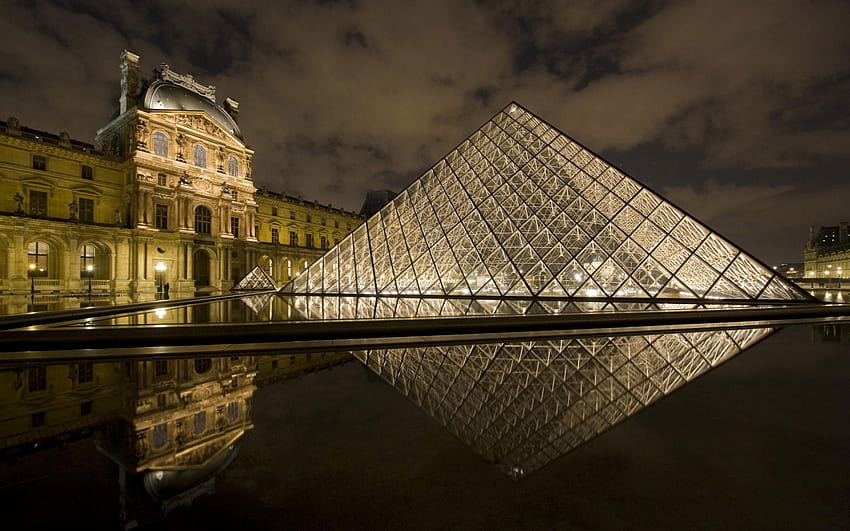 Luwr, noc, muzeum, arcitecture, Paryż, światła, niesamowite Tapeta HD