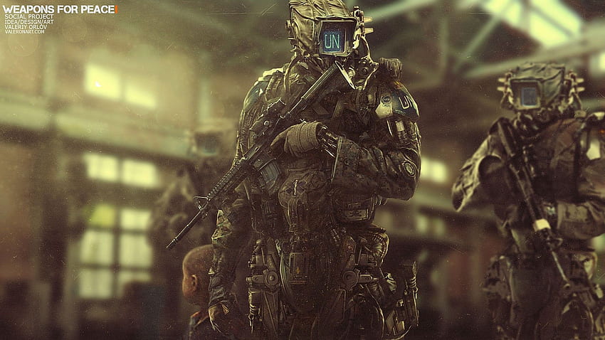 General M4 soldado cyborg arma futurista ciencia ficción militar. Concepto de robots, ciencia ficción, arte de ciencia ficción fondo de pantalla