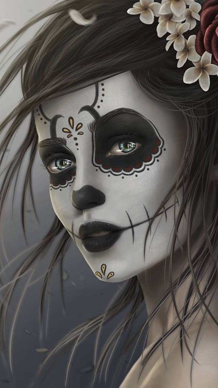AllWaysKeepItTrippy の白い服を着た女性 - 5c - 現在 ZEDGE™ で。 何百万ものページを閲覧します。 Sugar Skull artwork, Sugar skull girl, Skull girl tattoo, Dead Girl HD電話の壁紙