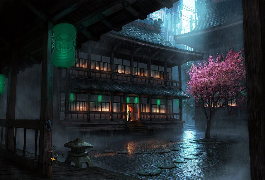 Japanese Rain , Rain Night City HD wallpaper