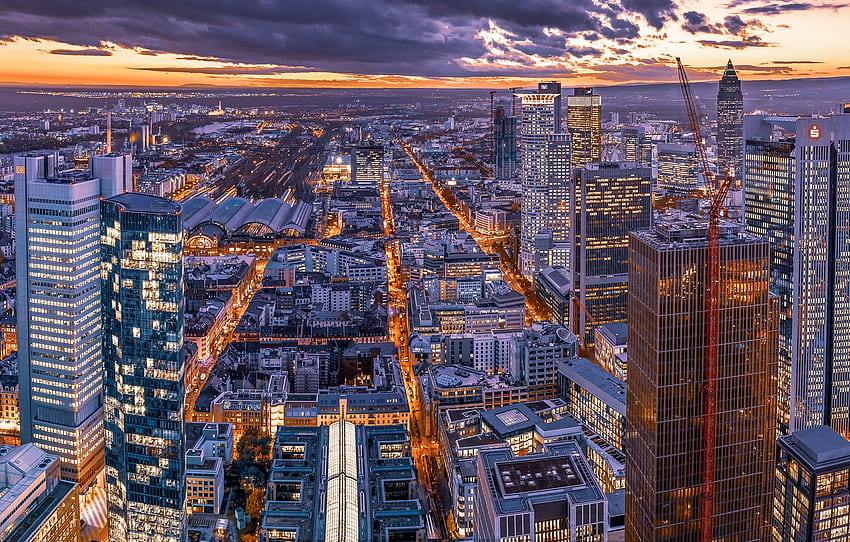 building, home, Germany, panorama, night city, skyscrapers, Germany, Frankfurt am main, Frankfurt am Main for , section город HD wallpaper
