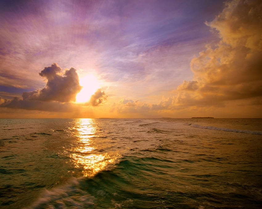 Great Ocean Sunset เมฆ มหาสมุทร พระอาทิตย์ตก วอลล์เปเปอร์ HD